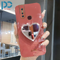 ใหม่แฟชั่น Love Heart Shape Makeup Mirror Phone Case สำหรับ VIVO V11 V11 Pro V11i V15 V15 Pro V17 V19 NEO ตรงขอบชุบโครเมี่ยมนุ่ม TPU + Love แต่งหน้ากระจกถุงลมนิรภัยพับ