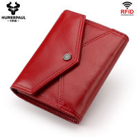 ZZOOI New Simple Wallet Top Layer Cowhide Buckle Card Bag RFID Hot Selling Genuine Leather Womens Small Zero Wallet