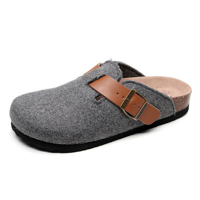 New Womens Slides Slippers High Quality Woolen Felt Soft Cork Buckle Sandals Closed Toe Footwear For Women