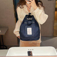 Hot Blue Denim กระเป๋าเป้สะพายหลังแฟชั่นสำหรับผู้หญิง2023ใหม่ Drawstring Bucket กระเป๋าหนังสือขนาดใหญ่ความจุโรงเรียนไหล่ Rucksack Mochila