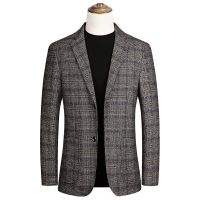 ZZOOI Fashion Men Wool Blends Suit Autumn Winter Solid Color Mens Wool Suit Luxurious Wool Blends Suit Male Blazers Single Breasted