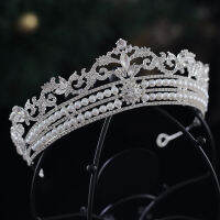 หรูหราสีเงินคริสตัลไข่มุกเจ้าสาว Tiaras มงกุฎ Rhinestone ประกวดมงกุฎพิสดารใบ H Eadbands อุปกรณ์ผมจัดงานแต่งงาน