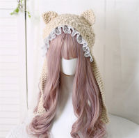 Sweet Bowknot Cat Ear Earmuffs Knitting Hat Thick Lolita Teen Girl Lace Trim Knitted Cap B1646