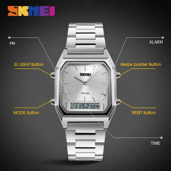 skmei-นาฬิกาข้อมือสแตนเลสสำหรับเล่นกีฬา-jam-tangan-digital-ผู้ชายแฟชั่น-นาฬิกาลำลอง1220กันน้ำได้