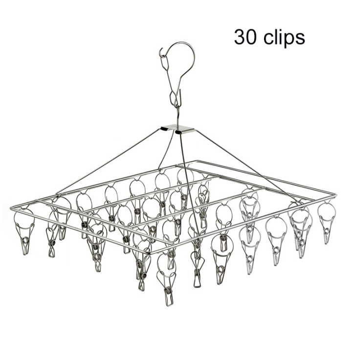 30 clips Bold stainless steel clothes hanger, balcony, multifunctional