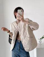 Black Beige Quilted Coats Demi-Season Jacket For Women Padded Korean Fashion Basic Minimalist Diamond Plaid Casual Classic Chic