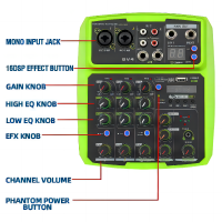 Micfuns BV4 4-Channel Bluetooth 16 DSP Professional Mini Audio Mixer DJ Console พร้อมการ์ดเสียงอินเทอร์เฟซ Usb สำหรับ Stage Live K