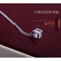 [Promotions]Three-dimensional Love Rubiks Cube Crystal Zircon Necklace with Pendant Square Pendant Ladies Clavicle Chain Accessories Ladies Short Necklace