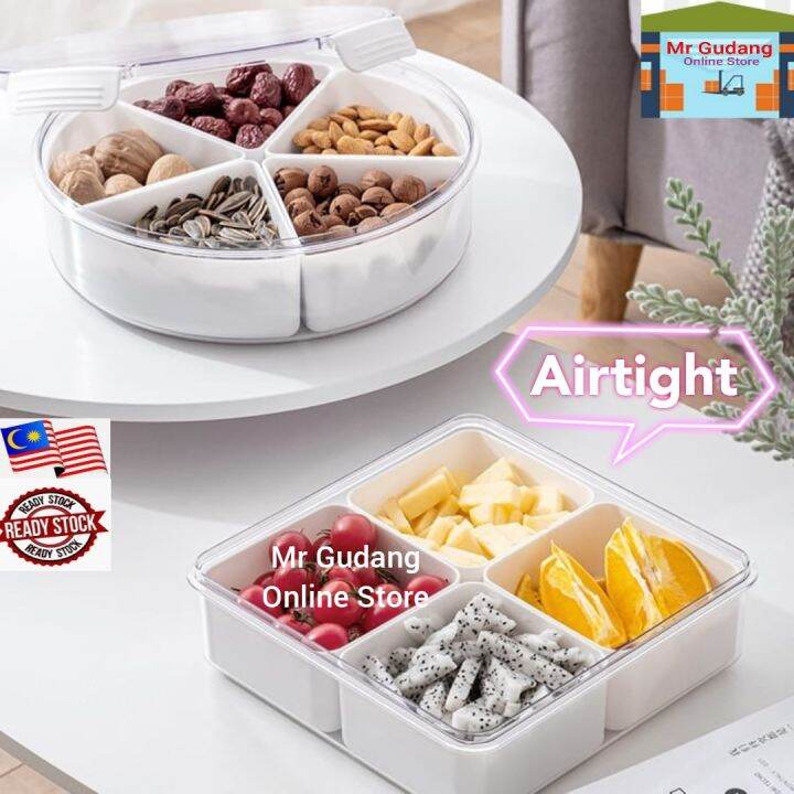 Airtight Plastic Divided Serving Tray with Lids, Dishes Food Fruits