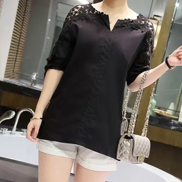 Plus Size Summer Blouse With Batwing Sleeves, Hollow Lace Shirt