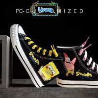 COD DSFGREYTRUYTU [Ready Stock] Hand-Painted Graffiti Spongebob Squarepants Joint Canvas Shoes Male Female Students All