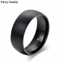 【Fairy Castle】แหวนไททาเนียมสีดำสำหรับผู้ชายเครื่องประดับหมั้น Anel คลาสสิกแบบด้านสำหรับงานแต่งงานชาย