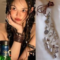 Dirty denim sweet cool hot girl photo hair accessories jennie same style silver hair rope metal hair buckle circle headband ring