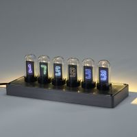 ❈ IPS Stone Gate Cyberpunk Nixie Clock Modern Computer Desktop Clock Ornament Multifunction RGB Glow Nixie Tube Clock