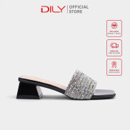 Dép Guốc Mũi Vuông Quai Đính Hạt Lấp Lánh DILY Cao 3.5cm_ AA0308