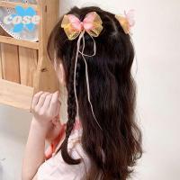 COSE 2pcs/set โลหะผสมอัลลอยด์ กิ๊บติดผมรูปผีเสื้อ ผ้าผ้าทอ พู่ห้อยคอ เด็ก barrettes น่ารักน่ารักๆ โบว์สำหรับผูก กิ๊บติดผมเด็กผู้หญิง ของขวัญสำหรับเด็ก