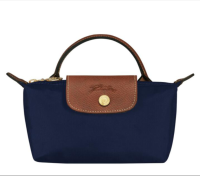 Longchamp กระเป๋าถือขนาดเล็กผู้หญิงคอนญัก,กระเป๋าเกี๊ยวไนลอนด้ามจับสั้นด้านเดียว