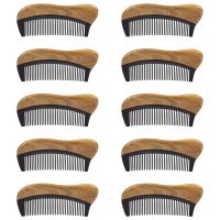 10X Natural Green Sandalwood Hair Comb - No Static Wooden Fine Tooth Black Buffalo Horn Comb (Green Sandalwood)