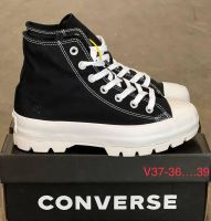 รองเท้า Converse Chuck Taylorพื้นสูง รองเท้าส้นสูงสำหรับผู้หญิง รองเท้าผเาใบราคาถูกงานเกาหลี #รองเท้าผ้าใบสีดำ