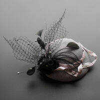 Lady Grey Fedora Hat High Quality Elegant Flower Headdress Dinner Top Hat Female tail Fascinator Women Show Hairpin