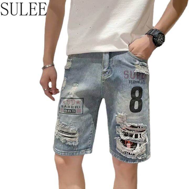New Men Stretch Short Jeans Fashion Casual Slim Fit High Quality Elastic Denim  Shorts Male Hole Out Short Pants Men | Lazada