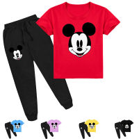 Mickeys ชายหญิง Jogger ชุดฤดูร้อนผ้าฝ้ายการ์ตูนสาเหตุแขนสั้นเสื้อยืด + กางเกงเด็กเสื้อผ้าสูท Y015