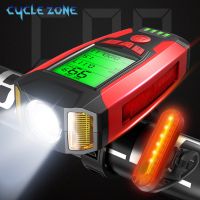 5 In 1 Bike Light USB Charge Bicycle Light With Bicycle Computer LCD Speedometer Odometer Waterproof 5 Modes Horn Cycling Lamp Lights Reflectors