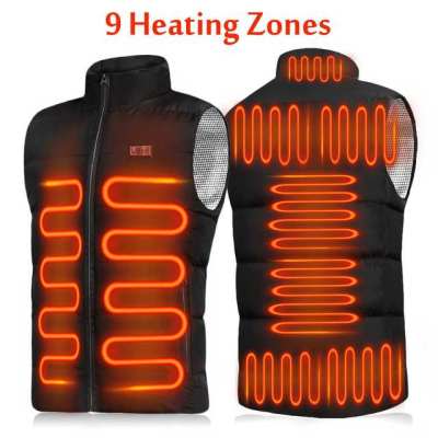 Men smart dual switch 9 Zones Heated Vest Electric Heated Jackets Sportswear Heated Coat USB Heating Padded Jacket