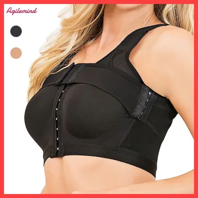 [Agilemind]เสื้อชั้นในปิดด้านหน้าของผู้หญิงหลังการผ่าตัด Post-Surgery Posture Corrector Shaper Tops with Support Band Wireless Active Sports Bra Shapewear 513●