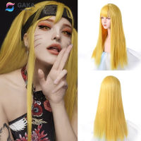 GAKA Long Straight Synthetic Hair Yellow Purple Blue Heat-Resistant Cosplay Wig With Bangs For Women