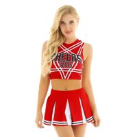 Women Japanese Schoolgirl Cosplay Uniform Girl Sexy Lingerie Sleeveless Crop Top With Mini Pleated Skirt Cheerleader Costume Set