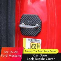 ☞☫ QHCP Door Lock Buckle Cover Car Door Check Arm Cover Trims ABS Black Carbon Fiber Pattern For Ford Mustang 2015-2020 Accessories