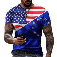 2023Fashion Usa Flag Stripes 3d Print Men T-shirts Oversized Male Summer Vintage Short Sleeve Breathable Loose Clothing Top Tee