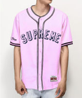 เสื้อ Baseball Shirt เสื้อเบสบอล เสื้อแฟชั่นกีฬา เสื้อแนวสตรีท /แขนสั้น สีชมพู #BB0014 โอเวอร์ไซส์ S-XL