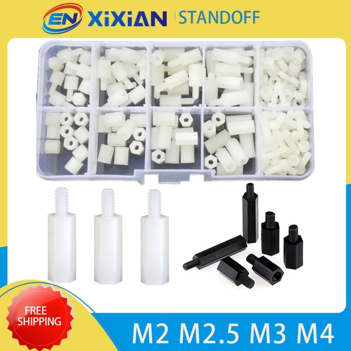 m2-m2-5-m3-m4-hex-nylon-standoff-spacer-sets-black-white-column-pcb-motherboard-bolt-plastic-spacing-screws-nuts-assortment-kit