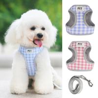 1Set Stylish Pet Collar Training Vest Adjustable With Walking Chest Strap Pet Dog Plaid Harness and Leash Set with Traction Rope Collars