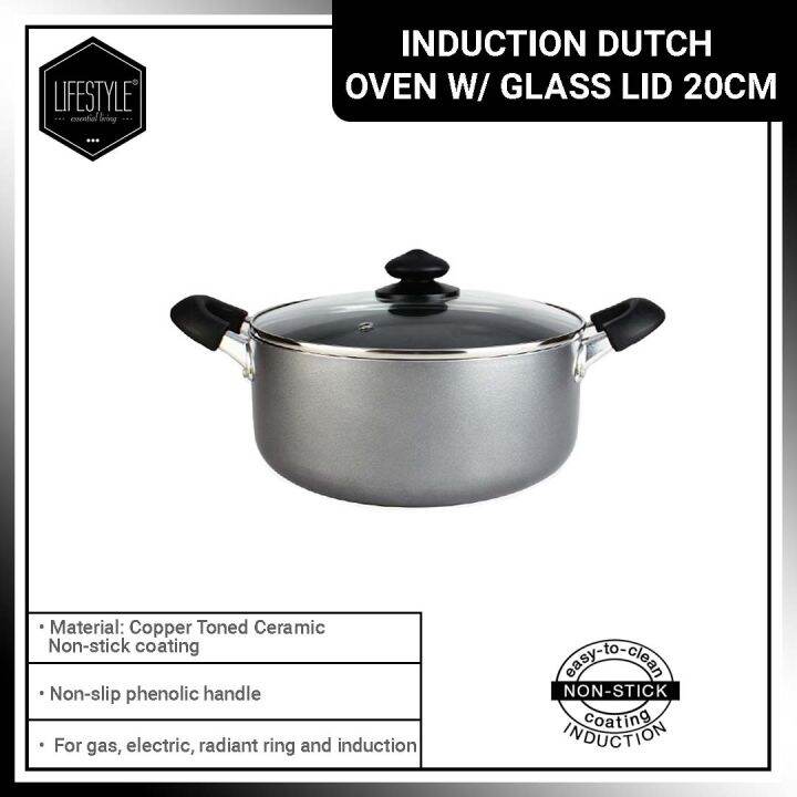Lifestyle Cookware NonStick Induction Dutch Oven with Glass Lid