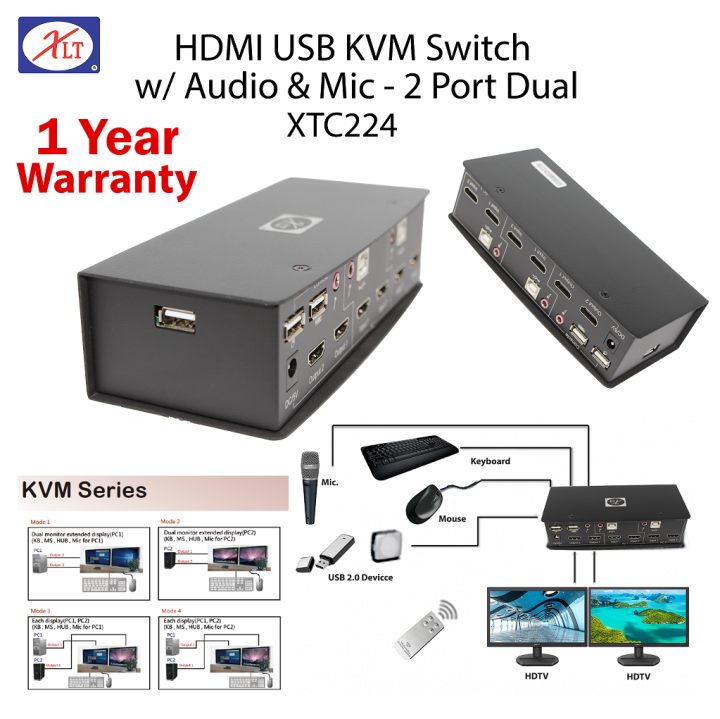 【SG】XLT 【SG】XLT USB HDMI KVM Switch 4K Ultra HD HDMI Switch USB KVM