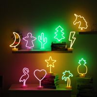 ◆₪❇ Neon Light Sign LED Night Light Flamingo Unicorn Cactus Lamp Battery Powered for Bedroom Table Home Wedding Christmas Decor Gift