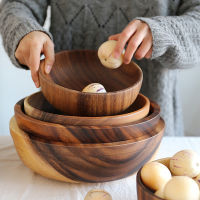 Acacia Wooden Bowl Japanese Style Wooden Tableware Household and Basin Fruit Plate Salad Bowl Whole Wooden Soup Bowl Wooden Bowl