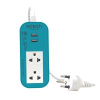 JIB PLUG (ปลั๊กไฟ) ANITECH H622 2-WAY 2 USB PORTS 2.0 METER (BLUE)