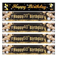 Happy Birthday Banner Sign 30th 40th 50th 60th Banner Gold Black for 30 40 50 60 Years Adult Birthday Party Celebration Banners Streamers Confetti