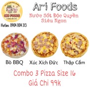 Combo 3 Pizza Thập Cẩm, Xúc Xích Đức, Bò BBQ KÈM THÙNG XỐP