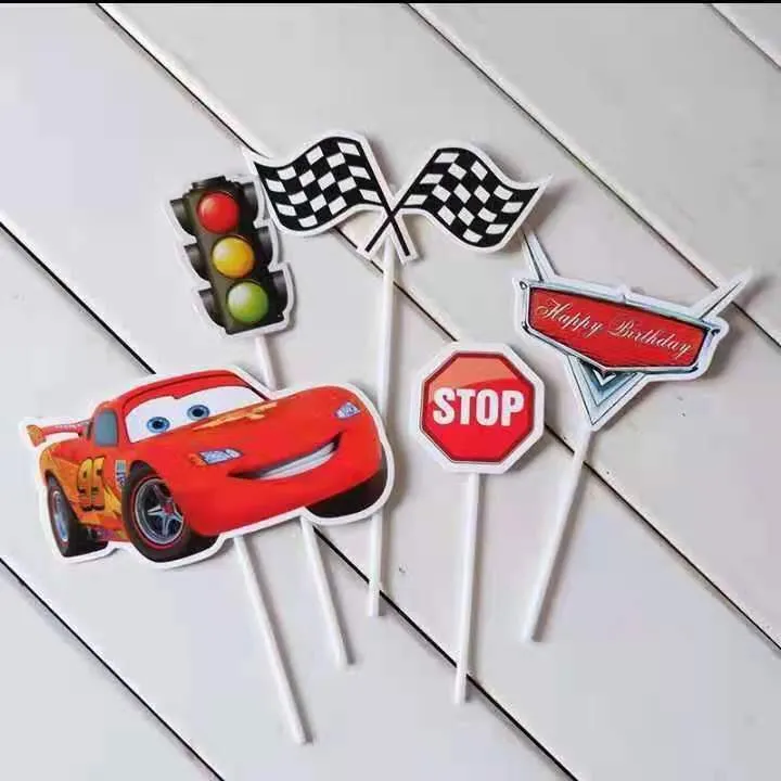 Lightning McQueen Car paper card cake topper plug-in baking props dessert  decorations materials 5pcs | Lazada PH
