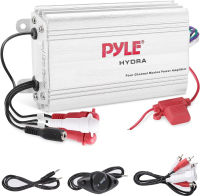 Pyle Hydra Marine Amplifier - Upgraded Elite Series 400 Watt 4 Channel Micro Amplifier - Waterproof, GAIN Level Controls, RCA Stereo Input, 3.5mm Jack, MP3 &amp; Volume Control (PLMRMP3A) Amplifier Standard Packaging