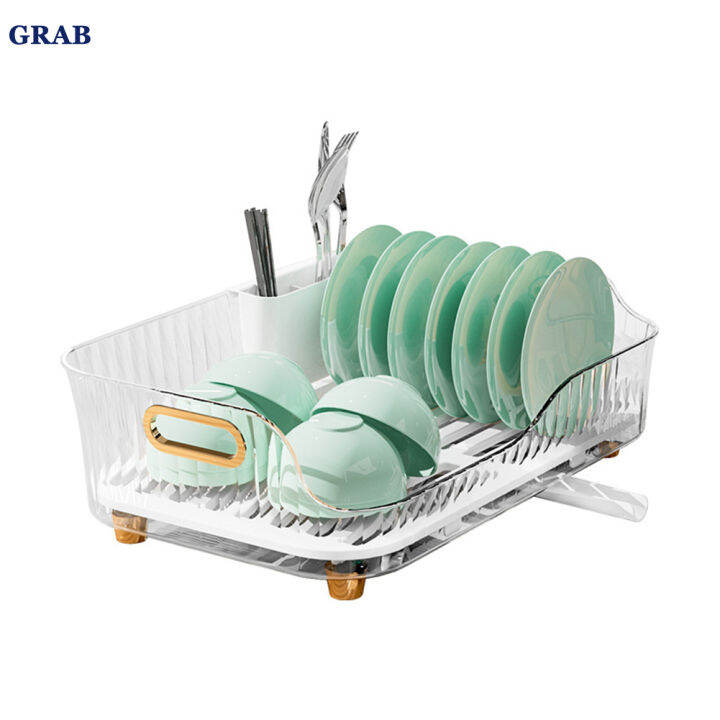 GRAB Dish Drainer Quick Drainage Cutlery Tray with Swivels Spout