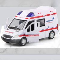 Mini Simulation Openable Doors Light Sound Effects ABS Alloy Ambulance Police Pull Back Car Toy for Kids Birthday Gifts