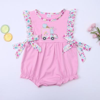 0-3T Ester Newborn Baby Girl Clothes Pink Summer Romper Bodysuits One-pieces With Ice Cream Embroidery Bluey Mother Kids