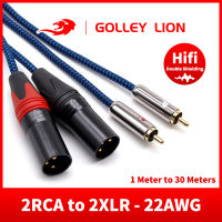 GOLLET LION สายแปลง XLR ตัวผู้เป็น RCA 2ตัว,สายแปลง XLR ตัวผู้เป็น2 RCA ตัวผู้สายสัญญาณเสียง HiFi สำหรับเครื่องขยายเสียงไมโครโฟนแบบผสม