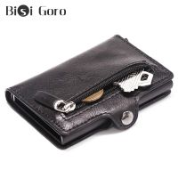 「Layor wallet」กระเป๋าสตางค์ผู้ชาย,กระเป๋าเงินแบบมีกระดุม Rfid BISI GORO กระเป๋าสตางค์หนังพียูเล็กกระเป๋าเงินใส่บัตรอะลูมิเนียมกระเป๋าเงินแบบบางแบบพกพากระเป๋ากระเป๋าเงินเล็กเงิน